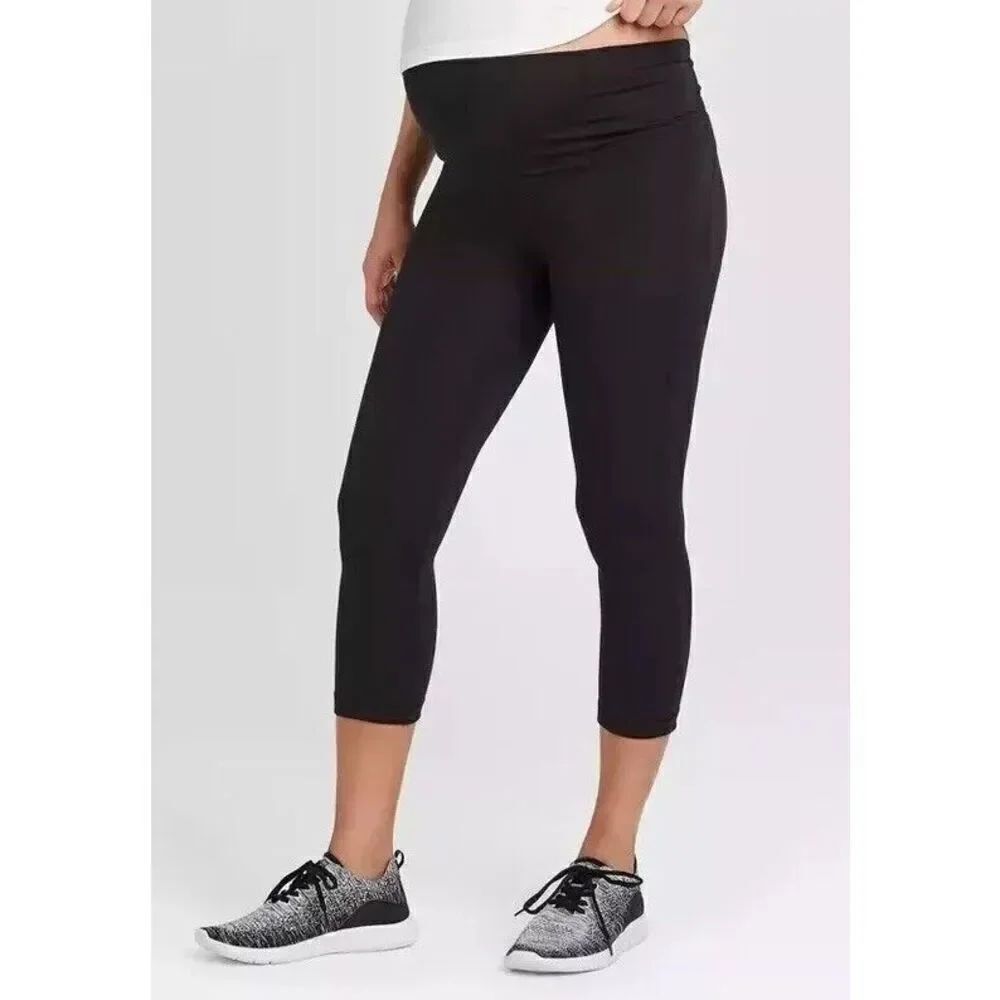 ISABEL MATERNITY Over Belly Active Capri Maternity Pants Size S Black